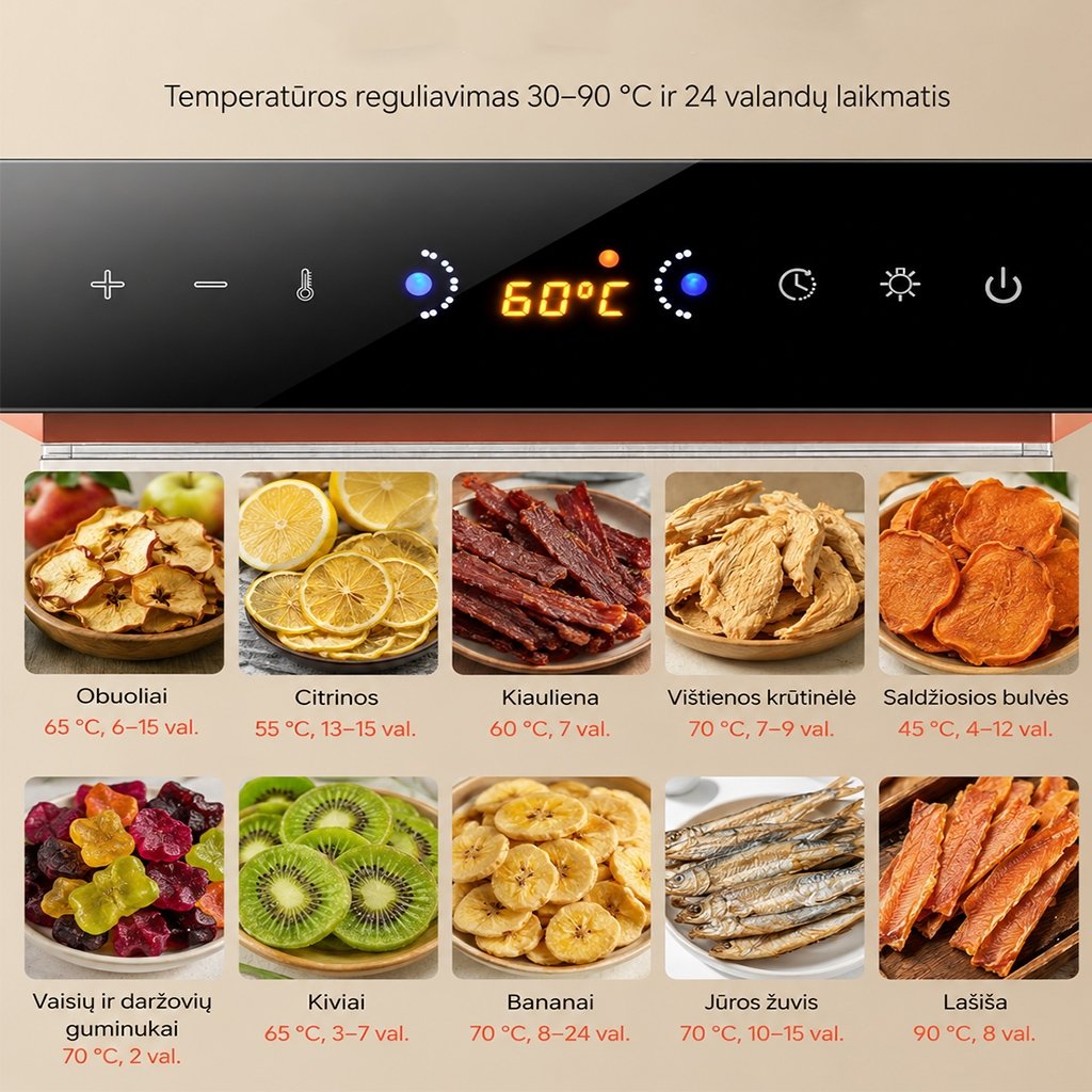 Vaisių ir maisto džiovyklė 400 W, 6 padėklų, nerūdijančio plieno - Image 7