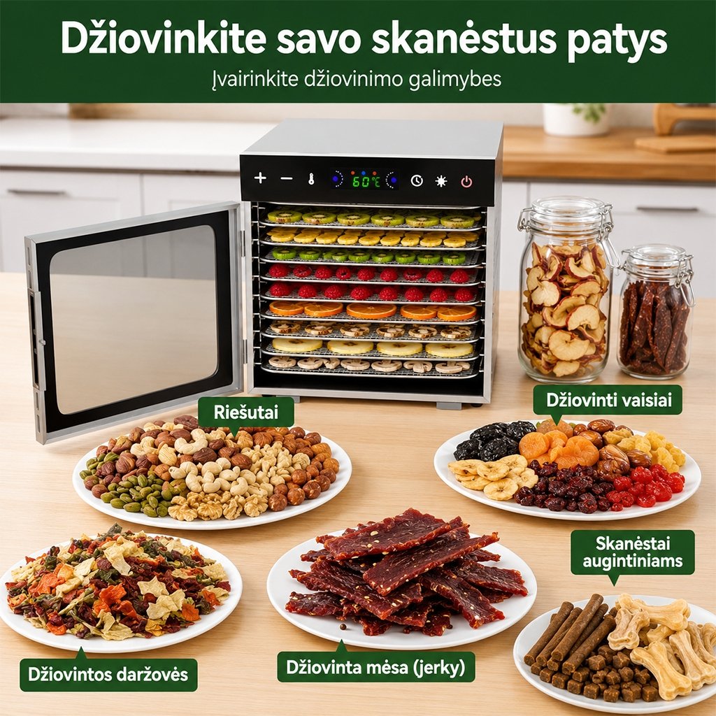 Vaisių ir maisto džiovyklė 600 W, 10 padėklų, nerūdijančio plieno - Image 3